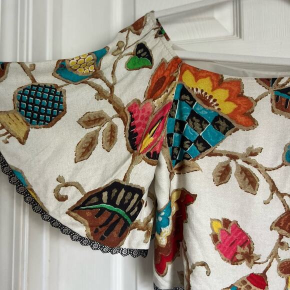 Alice + Olivia Crop Flounce Blouse XS Off the Shoulder Floral Top - Picture 2 of 6